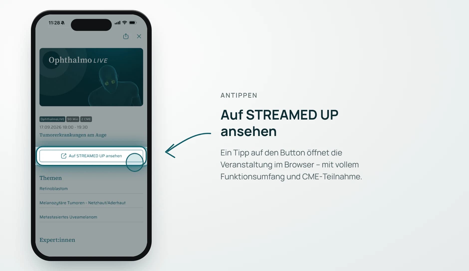 Wechsel von der STREAMED UP App zurück zum Video im Browser